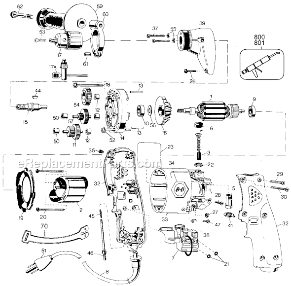 Page A Diagram and Parts List for 1311-09 Type 1 Black and Decker Electric Drill